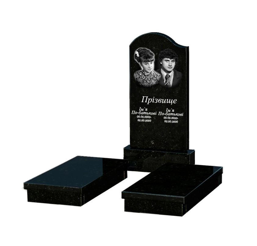 Основне Гранітна плита на могилу поліровані фаски подвійна із чорного граніту Коростишів з хвилею різьблена к19-kor-pf-100-50-08-011-l