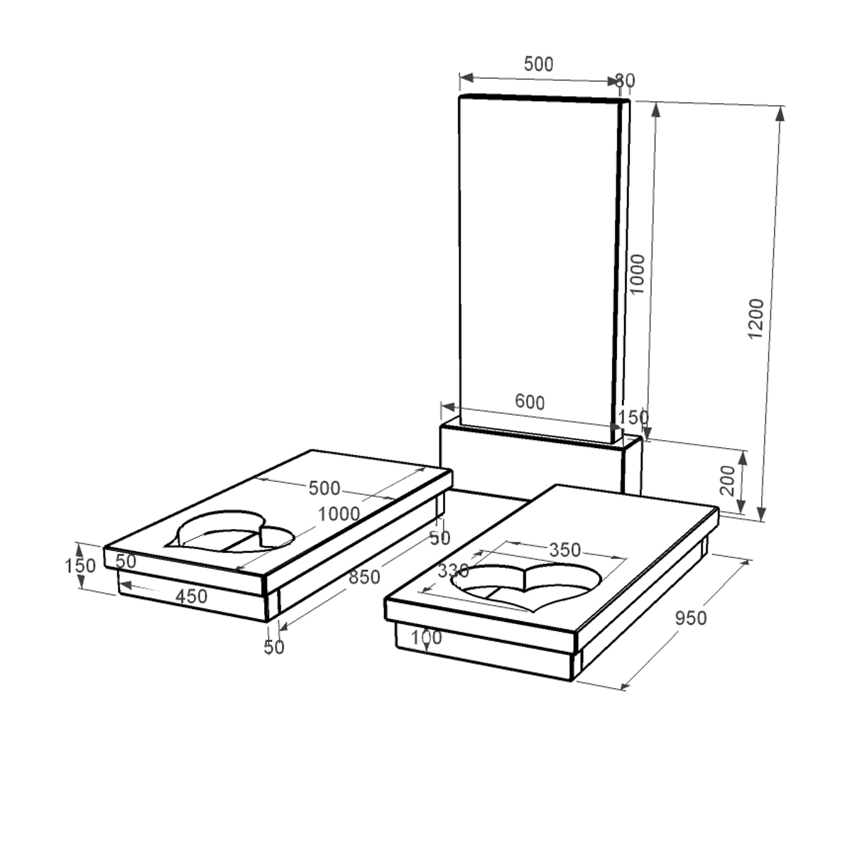 Размеры Памятник на кладбище из гранита высотой 120 см двойной из черного гранита Коростышев с сердцем резная работа к20-kor-npf-100-50-08-001