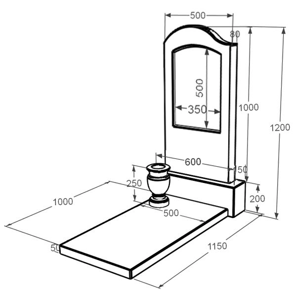 Розміри Мармуровий пам'ятник з формою хвилі одинарний з білого мармуру Волокас к7-vol-pf-100-50-08-011-l