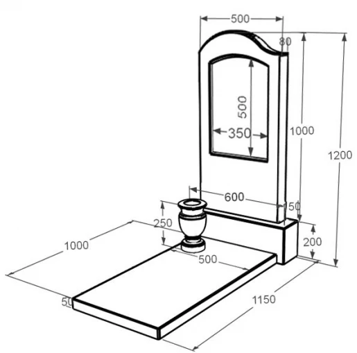 Размеры Мраморный памятник с формой волны одинарный из белого мрамора Волокас к7-vol-pf-100-50-08-011-l