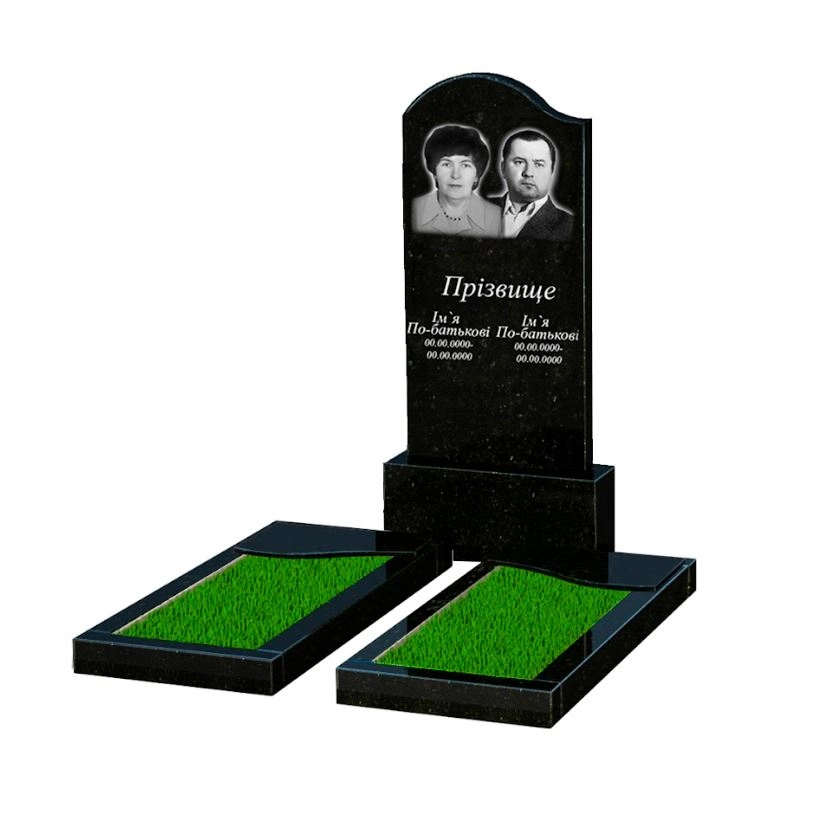 Основне Гранітний пам'ятник габро подвійний із чорного граніту Коростишів з хвилею різьблений к16-kor-pf-120-60-08-011-l