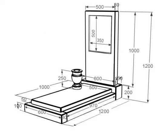 Розміри Мармуровий пам'ятник середнього розміру одинарний з білого мармуру Волокас без різьблених робіт к12-vol-pf-100-50-08-001