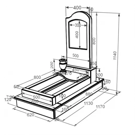 Розміри Пам'ятник на могилу із мармуру з одним надгробком одинарний з білого мармуру Волокас з хвилею різьблений к5-vol-pf-80-40-05-011-r-ck