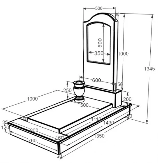 Розміри Мармуровий пам'ятник з повним поліруванням сторін з мармуру Дайна з хвилею різьблений к7-dan-pf-100-50-08-011-r-ck