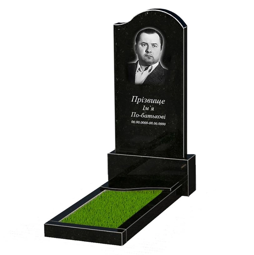 Основне Надгробок із граніту з декоруванням штучним газаном одинарне із чорного граніту Коростишів з хвилею різьблене к4-kor-npf-120-60-08-011-r