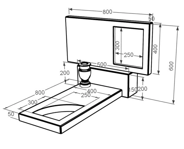 Размеры Мраморная плита на могилу цветной одинарный из бежевого мрамора Дайна с вырезанным уголком к9-dan-pf-40-80-05-001