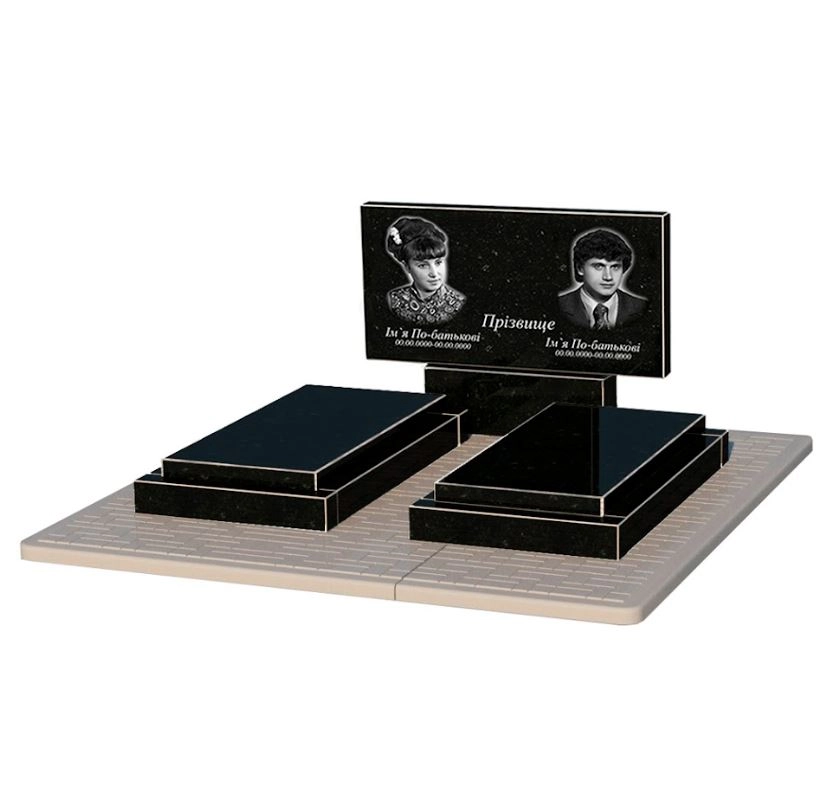 Основное Гранитный памятник горизонтальный двойной из черного гранита Коростышев без резных работ к21-kor-npf-50-100-08-001-pbd2