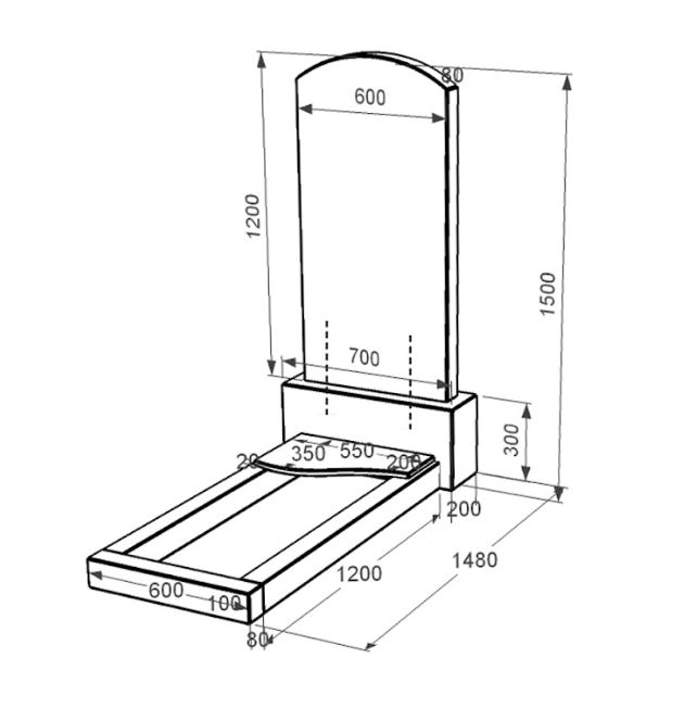 Размеры Памятник из гранита с волной резной одинарный из черного гранита Коростышев к4-kor-npf-120-60-08-009