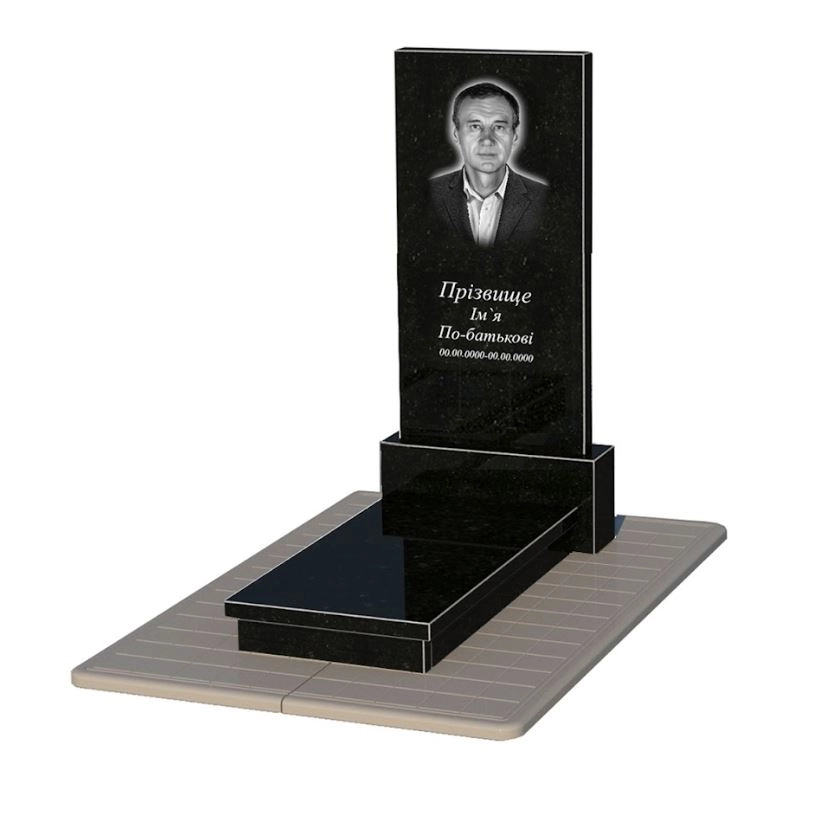 Основне Гранітний пам'ятник чоловічий одинарний із чорного граніту Коростишів без різьблених робіт к10-kor-npf-120-60-08-001-pbd3
