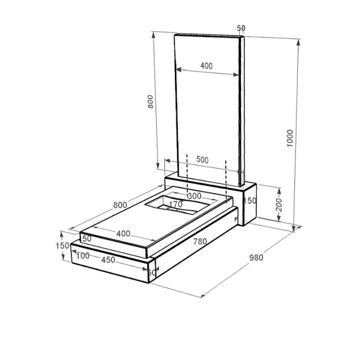 Розміри Гранітна плита на могилу з різним прапором 1000x500x980 одинарна із чорного граніту Коростишівського кар'єру серія Базіс 001 к6-kor-npf-80-40-08-001