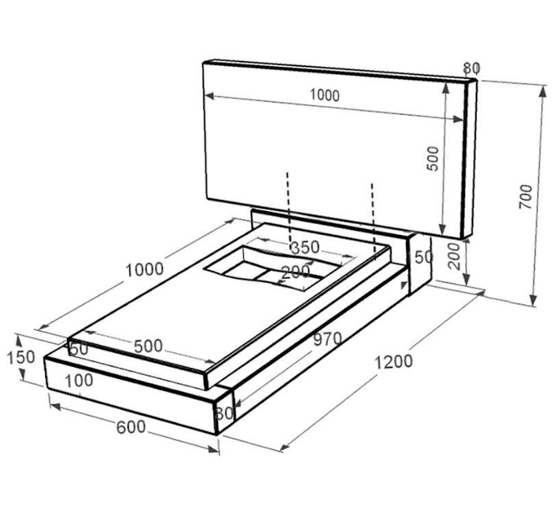 Розміри Гранітний пам'ятник середнього розміру одинарний із чорного граніту Коростишів з вирізаним прапором к6-kor-pf-50-100-08-001