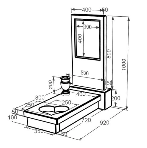 Розміри Мармуровий пам'ятник з полірованими фасками одинарний з білого мармуру Волокас з серцем різьблена робота к11-vol-pf-80-40-05-001