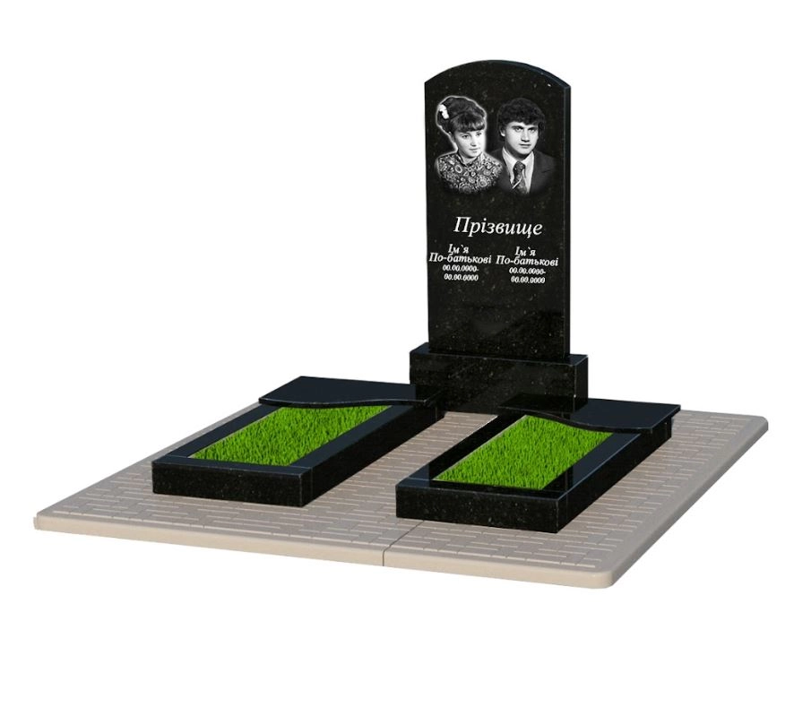 Основное Памятник из гранита длиной 131 см двойной с волной резной из черного гранита Коростышев Дуга 009 к15-kor-pf-100-50-08-009-pbd2