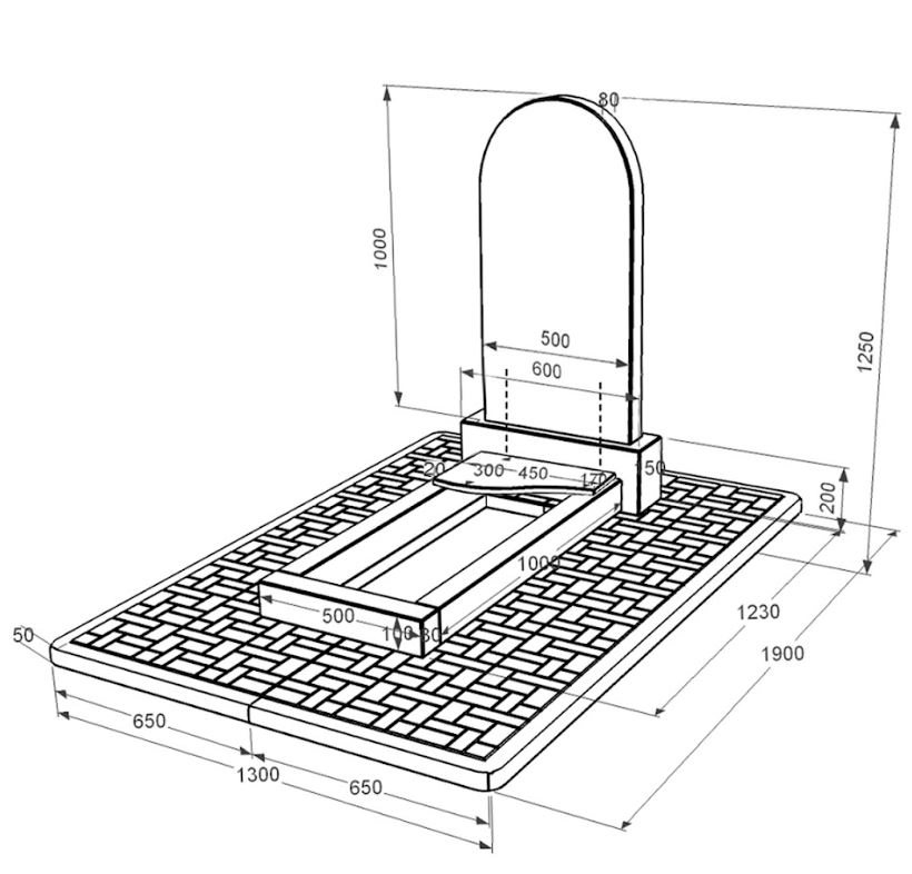 Размеры Памятник из гранита с цветником одинарный из черного гранита Коростышев с волной резной к4-kor-pf-100-50-08-006-pbd2