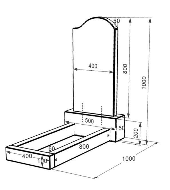 Розміри Гранітний пам'ятник на кладовище 100 см висотою одинарний із чорного граніту Коростишів з хвилею різьблений к1-kor-npf-80-40-05-011-r