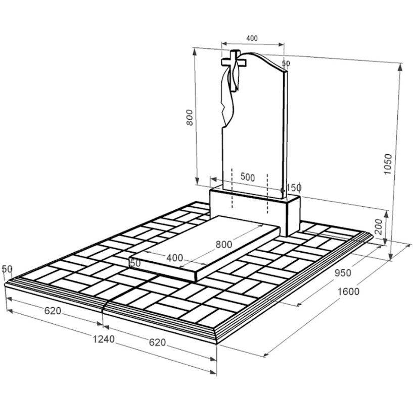 Розміри Гранітний пам'ятник з хрестом різьблений одинарний із чорного граніту Коростишів з плащаницею різьблений к7-kor-npf-80-40-05-142-pbd1