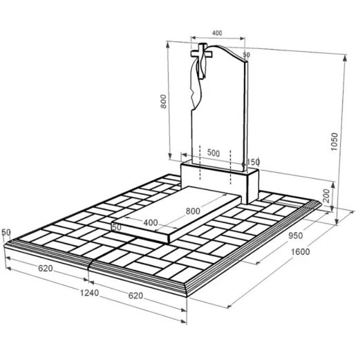 Розміри Гранітний пам'ятник з хрестом різьблений одинарний із чорного граніту Коростишів з плащаницею різьблений к7-kor-npf-80-40-05-142-pbd1