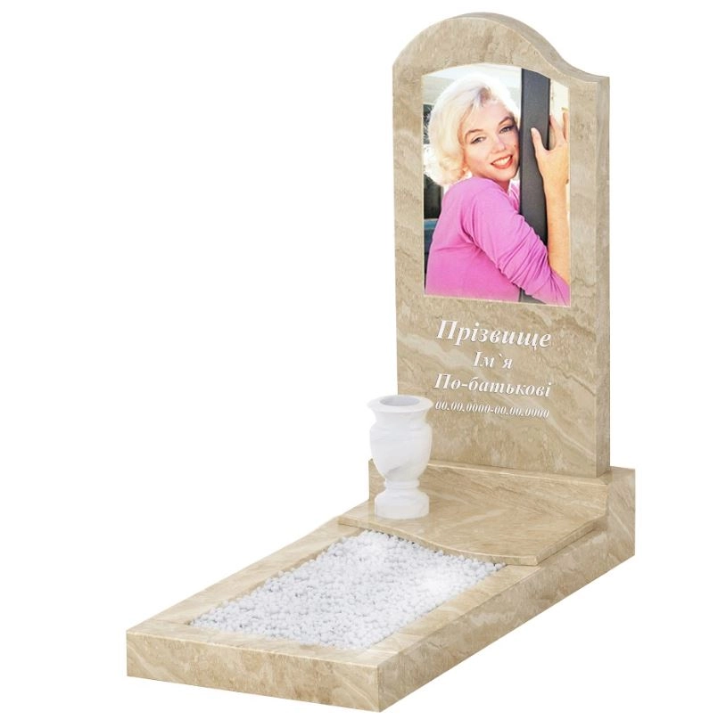 Основне Мармуровий пам'ятник фігурний одинарний з мармуру Дайна з хвилею різьблений к5-dan-pf-100-50-08-011-l