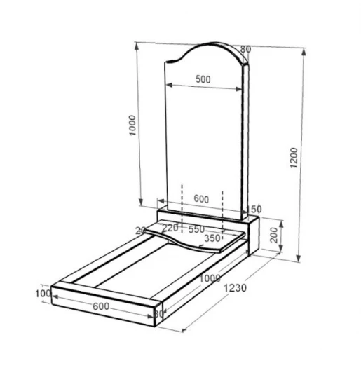 Размеры Гранитный памятник полированные фаски одинарный из черного гранита Коростышев с волной резной к5-kor-pf-100-50-08-011-r