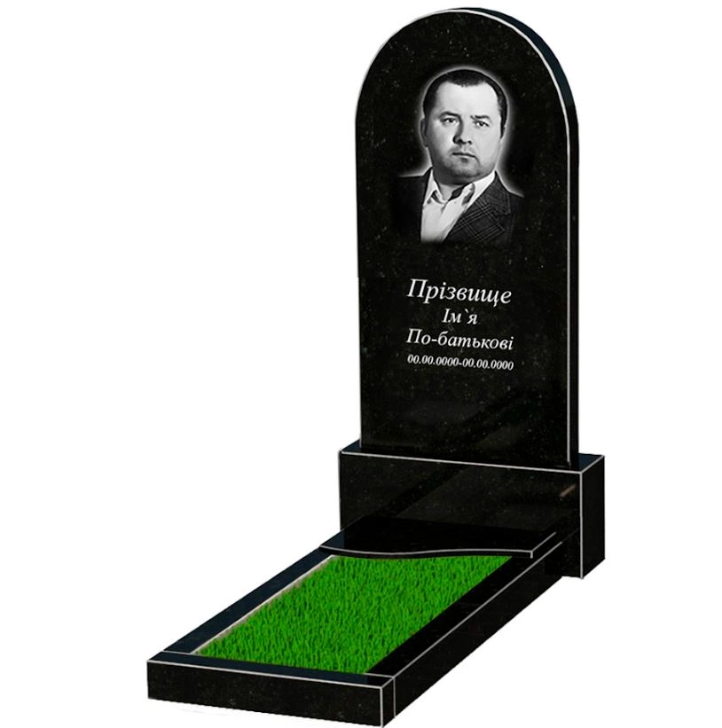 Основне Гранітний пам'ятник стела 120х60 см одинарний із чорного граніту Коростишів з хвилею різьблений к4-kor-npf-120-60-08-006