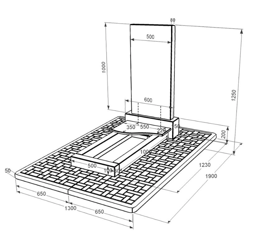 Розміри Надгробок із граніту середнього розміру одинарний із чорного граніту Коростишів з хвилею різьблений к3-kor-npf-100-50-08-001-pbd2
