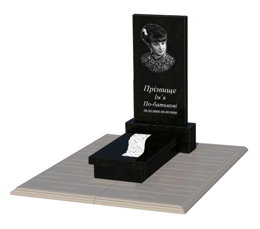 Основне Гранітний пам'ятник прямокутної форми одинарний із чорного граніту Коростишів з вирізаною смугою к23-kor-pf-80-40-08-001-pbd1