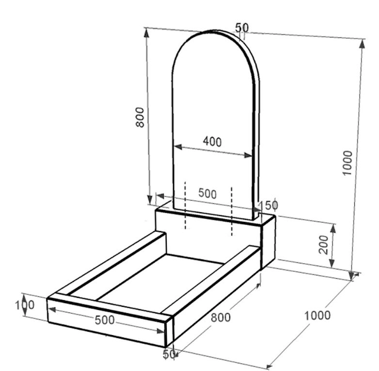 Розміри Пам'ятник із граніту з полукруглою стелою одинарний із чорного граніту Коростишів к2-kor-pf-80-40-05-006