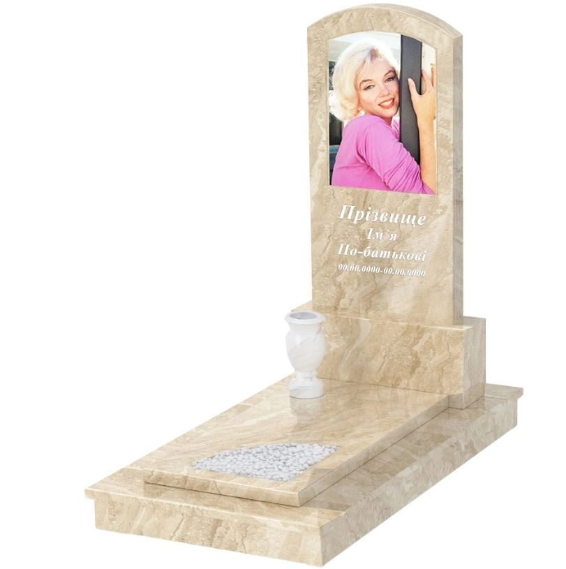 Основне Мармуровий пам'ятник з вертикальним рівнем встановлення стели одинарний з мармуру Дайна з вирізаним куточком к9-dan-pf-120-60-08-009-ck