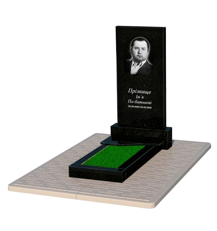 Основне Гранітний ритуальний пам'ятник прямокутний одинарний із чорного граніту Коростишів з хвилею різьблений к3-kor-pf-100-50-08-001-pbd2