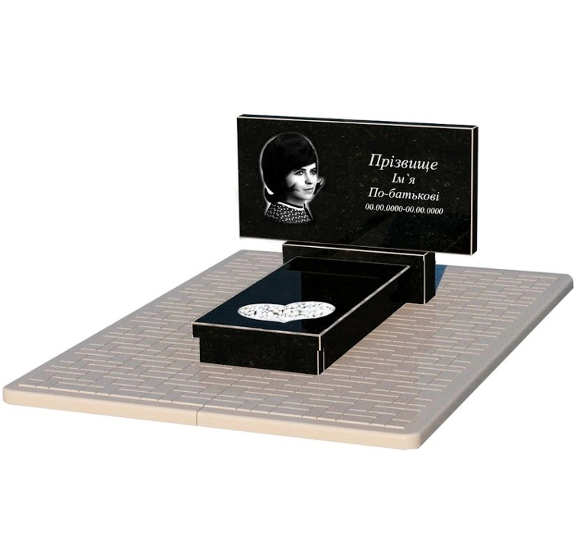 Основное Памятник из гранита с декорированием белой галькой одинарный из черного гранита Коростышев с сердцем резная работа к11-kor-npf-50-100-08-001-pbd2