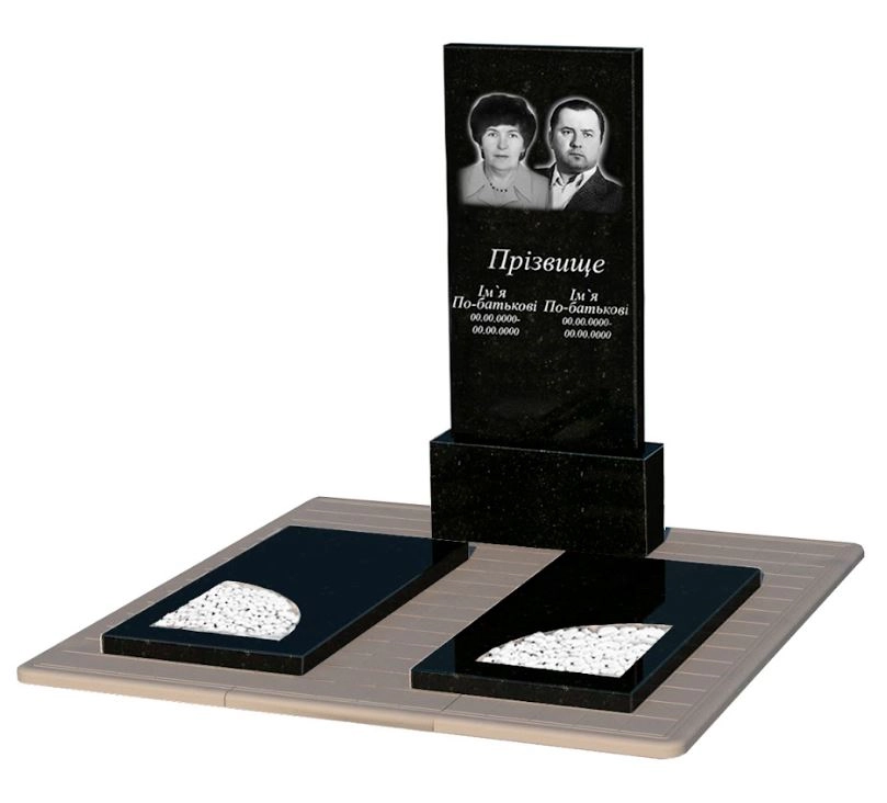 Основне Гранітний пам'ятник з вирізаним куточком подвійний із чорного граніту Коростишів к18-kor-pf-120-60-08-001-pbd3