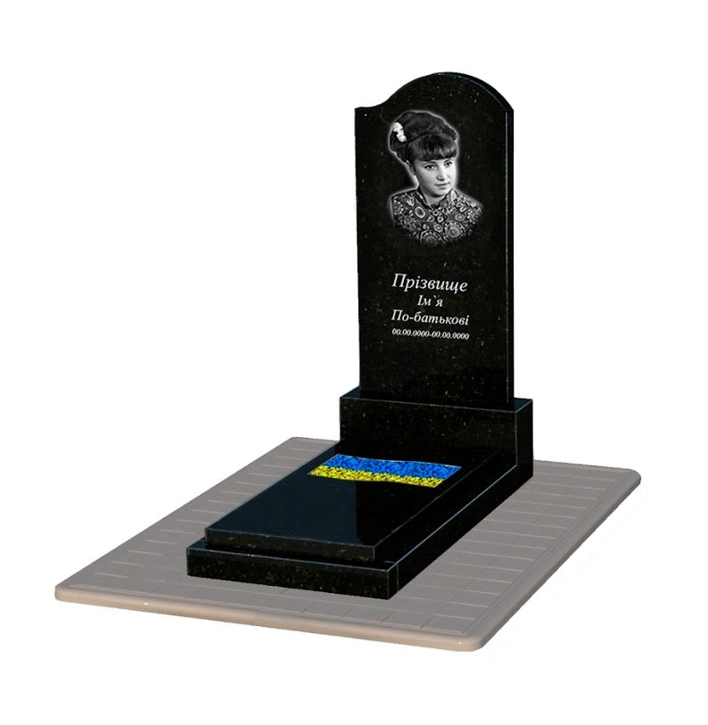 Основное Памятник из гранита с вырезанным флагом одинарный из черного гранита Коростышев к6-kor-pf-120-60-08-011-r-pbd3