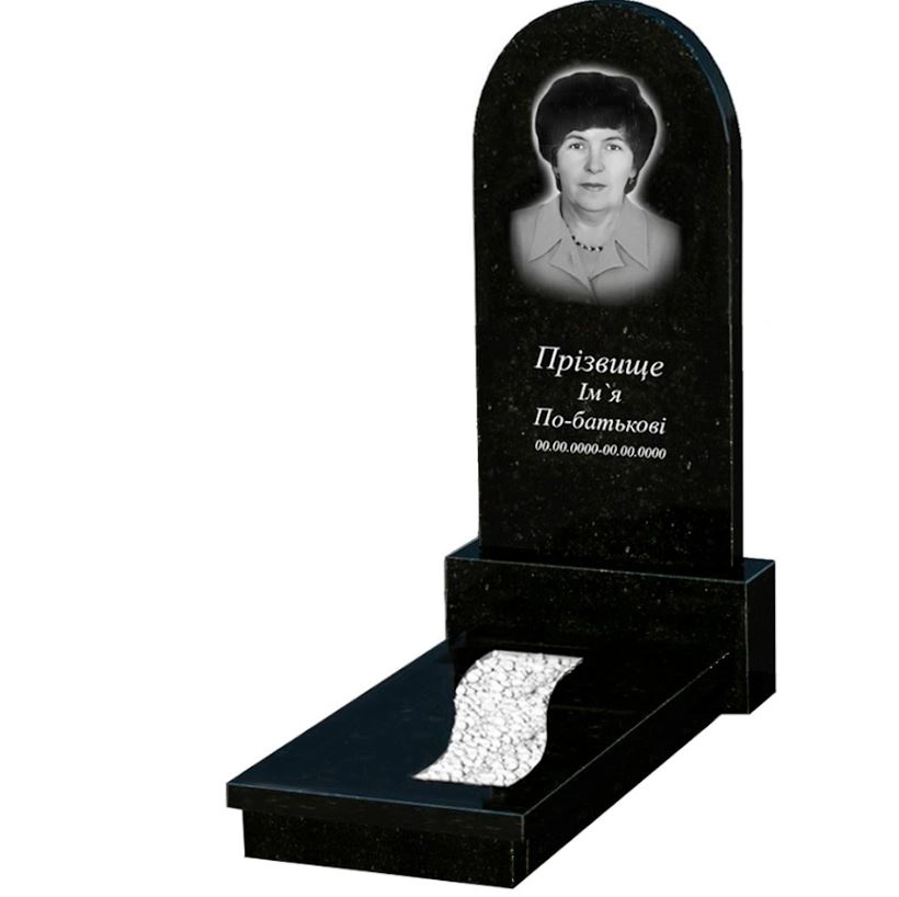 Основне Пам'ятник на могилу із граніту з вирізаною смугою одинарний із чорного граніту Коростишів з полукруглою стелою к23-kor-pf-120-60-08-006