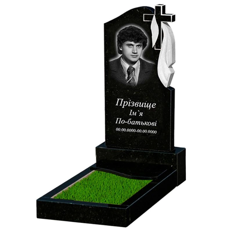 Основное Памятник из гранита высотой 100 см одинарный из черного гранита Коростышев с волной резной к5-kor-pf-80-40-05-142-r