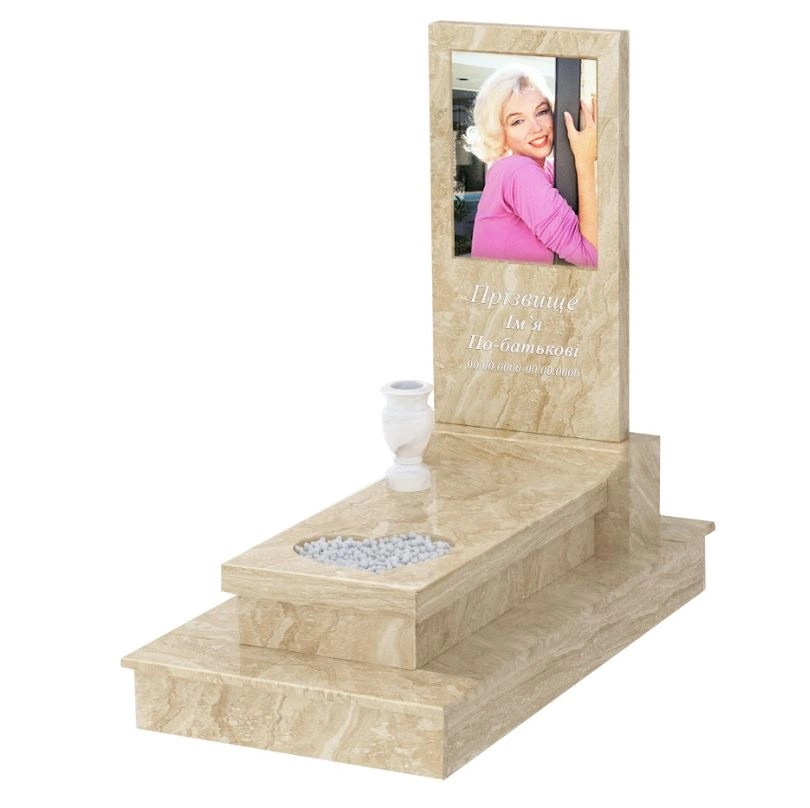 Основне Мармуровий пам'ятник прямокутної форми одинарний з бежевого мармуру Дайна з серцем різьблена робота к11-dan-pf-80-40-05-001-ck