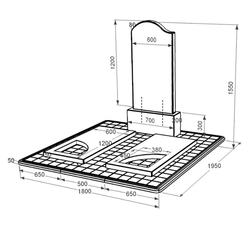 Розміри Пам'ятник із граніту великий подвійний із чорного граніту Коростишів з вирізаним куточком к18-kor-npf-120-60-08-011-l-pbd3