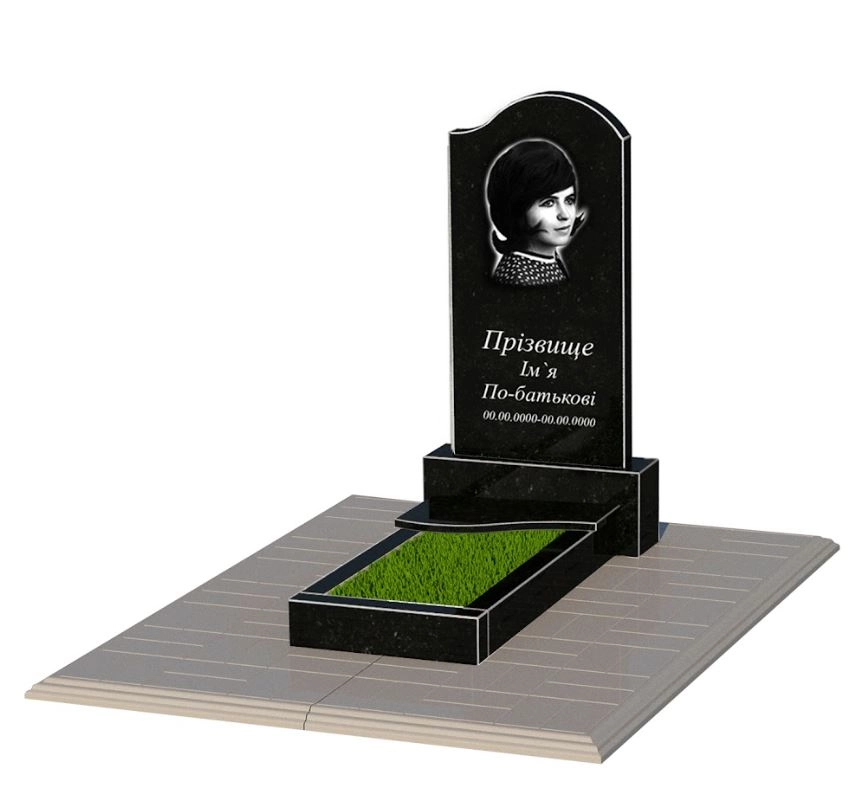 Основне Одинарний пам'ятник із граніту із чорного граніту Коростишів з хвилею різьблений к3-kor-npf-80-40-05-011-r-pbd1