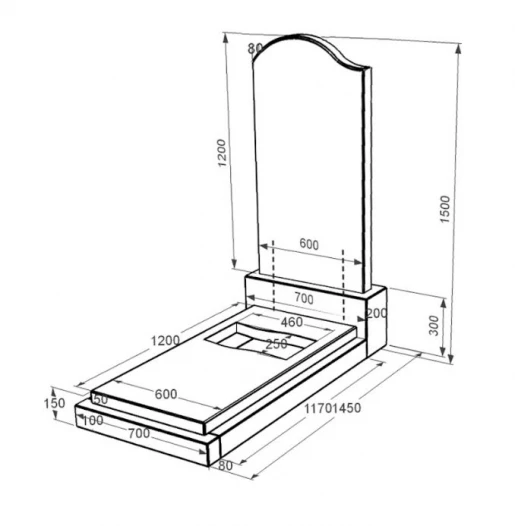 Размеры Гранитное надгробие с вырезанным флагом одинарное из черного гранита Коростышев с волной резное к6-kor-npf-120-60-08-011