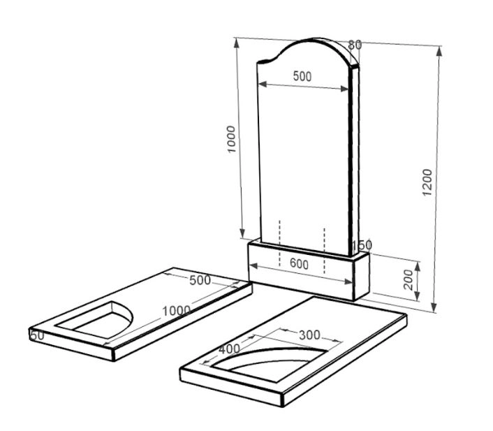 Розміри Гранітний пам'ятник з декоруванням білою галькою подвійний із чорного граніту Коростишів з вирізаним куточком та хвилею к18-kor-npf-100-50-08-011-r