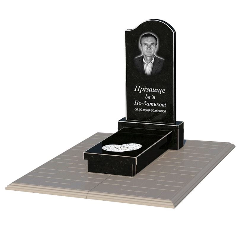 Основное Гранитный памятник мужской одинарный из черного гранита Коростышев с сердцем резная работа к11-kor-npf-80-40-05-011-r-pbd1