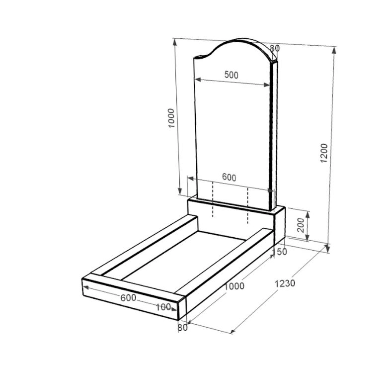 Размеры Памятник из гранита с цветником без плиты одинарный из черного гранита Коростышев с волной резной к2-kor-npf-100-50-08-011-r