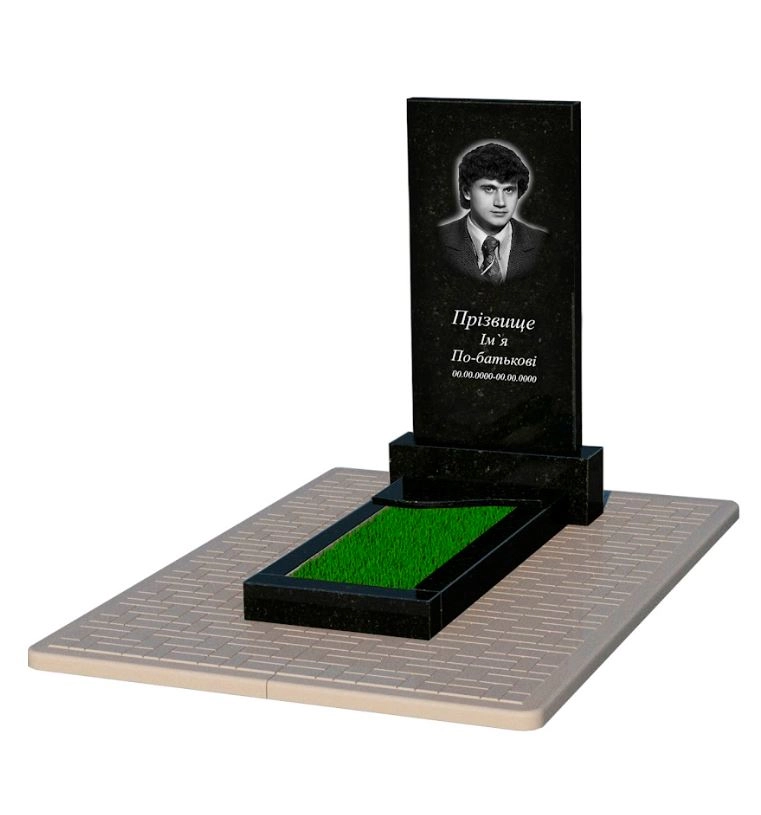 Основне Гранітний пам'ятник прямокутний одинарний із чорного граніту Коростишів з хвилею різьблений к4-kor-pf-100-50-08-001-pbd2