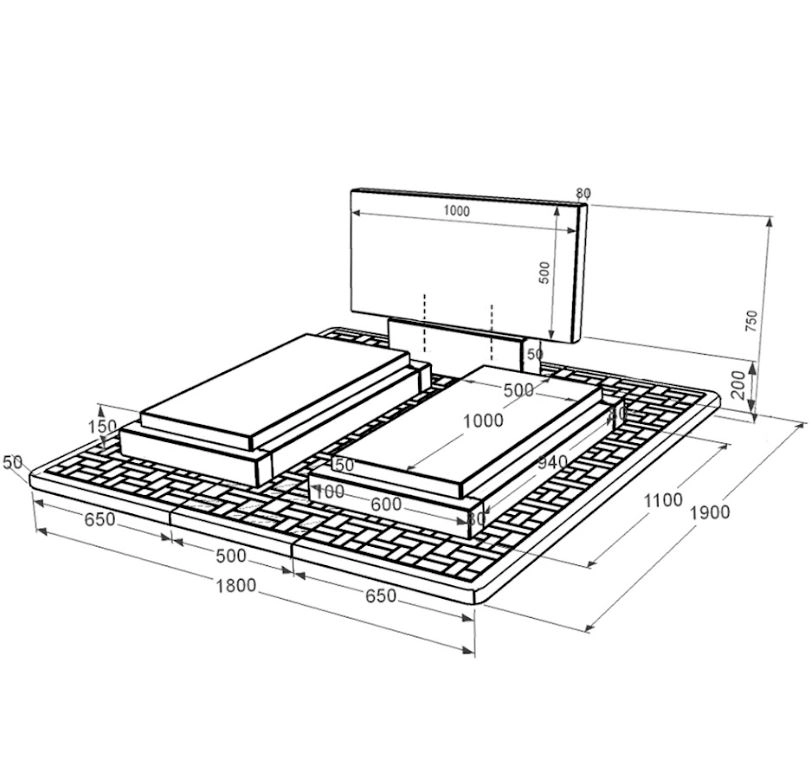 Размеры Памятник из гранита стела 50х100 см двойной из черного гранита Коростышев без резных работ к21-kor-pf-50-100-08-001-pbd2