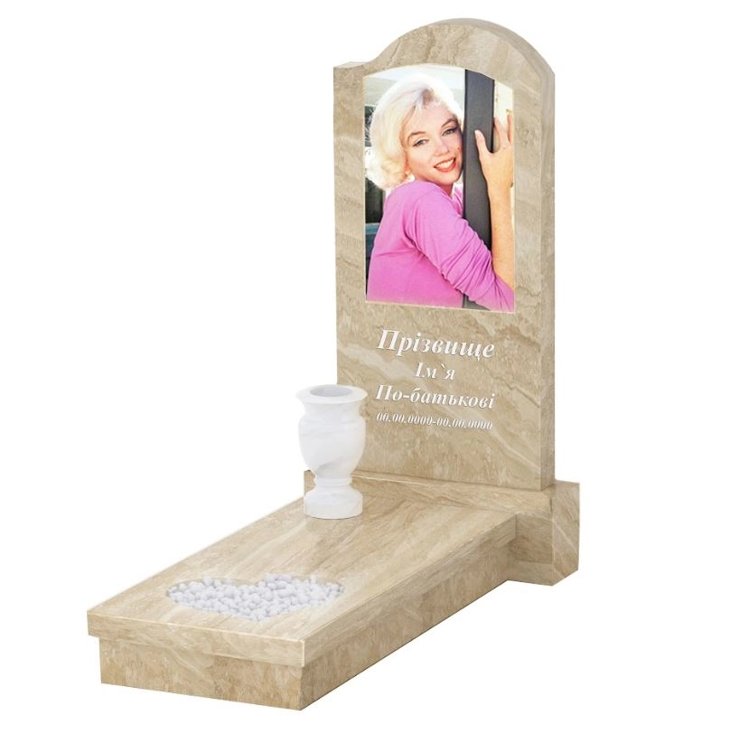 Основне Пам'ятник на могилу із мармуру висотою 120 см одинарний з мармуру Дайна з серцем різьблена робота к11-dan-pf-100-50-08-011-r