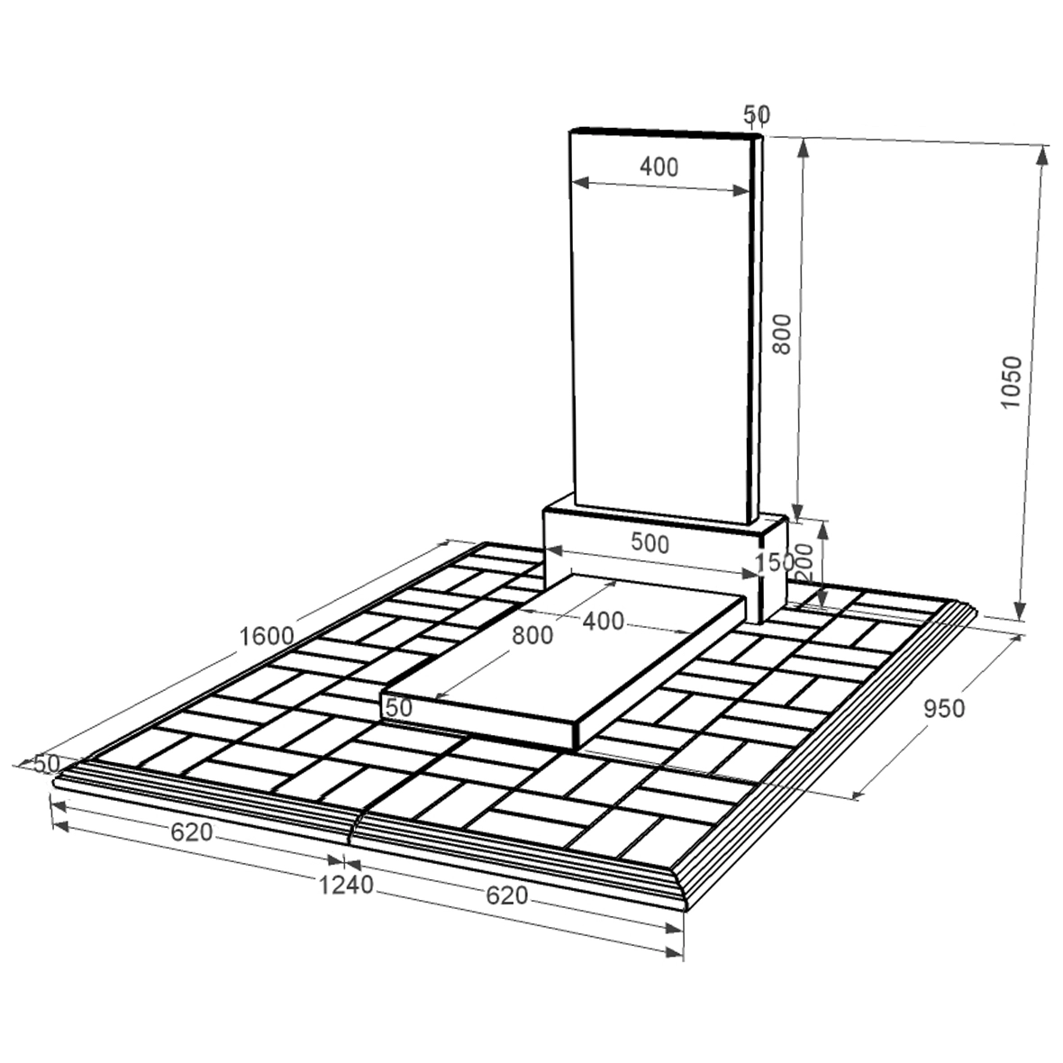 Розміри Гранітний пам'ятник для жінок одинарний із чорного граніту Коростишів без різьблених робіт к96-kor-npf-npt-80-40-05-001-pbd1