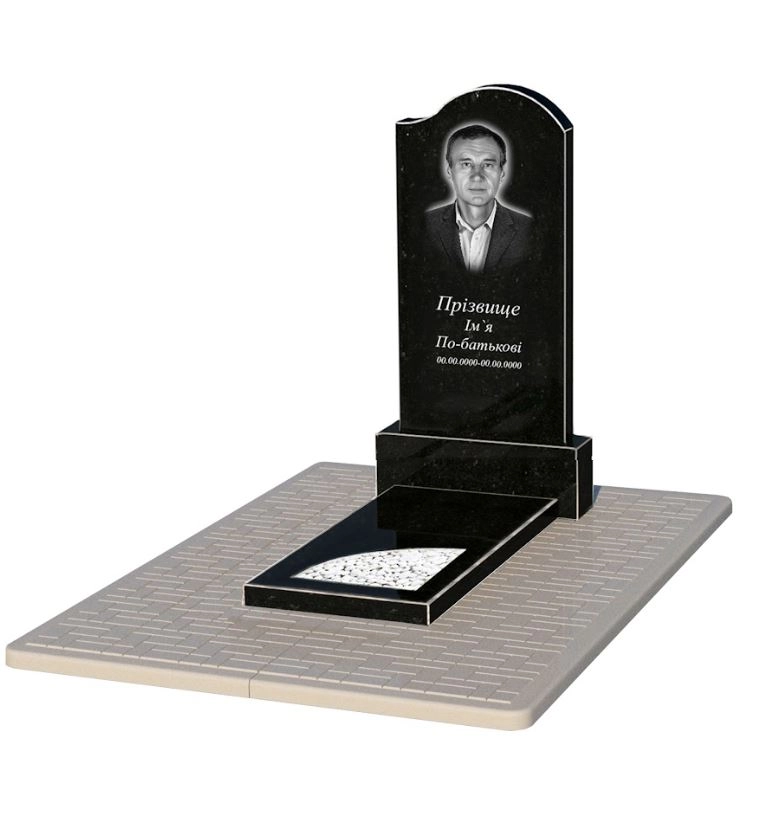 Основне Гранітний пам'ятник висотою 120 см одинарний із чорного граніту Коростишів з вирізаним куточком к9-kor-npf-100-50-08-011-r-pbd2