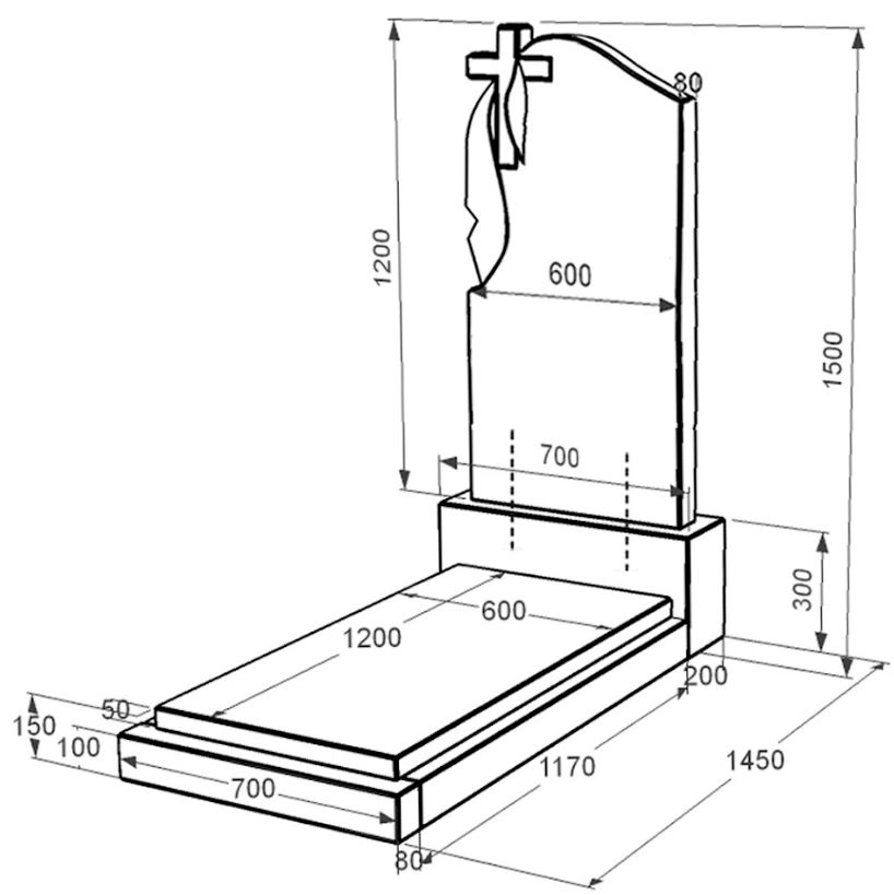 Размеры Гранитный памятник с плащаницей и крестом резной одинарный из черного гранита Коростышев к12-kor-npf-120-60-08-142