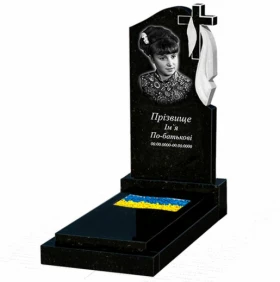Основное Гранітний пам'ятник з вирізаним прапором одинарний із чорного граніту Коростишів к6-kor-pf-100-50-08-142-r