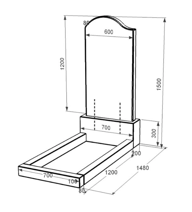 Розміри Надгробний пам'ятник із граніту синові одинарний із чорного граніту Коростишів з хвилею різьблений к2-kor-pf-120-60-08-011-l