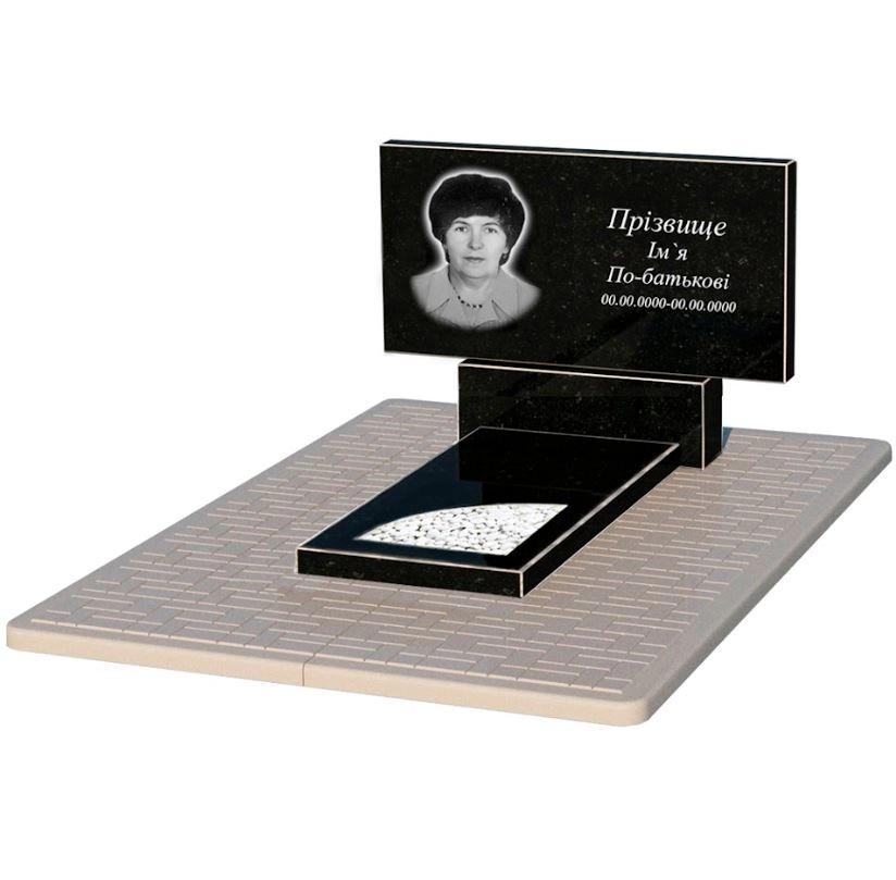 Основное Гранитный памятник стела 50х100 см одинарный из черного гранита Коростышев с вырезанным уголком к9-kor-npf-50-100-08-001-pbd2